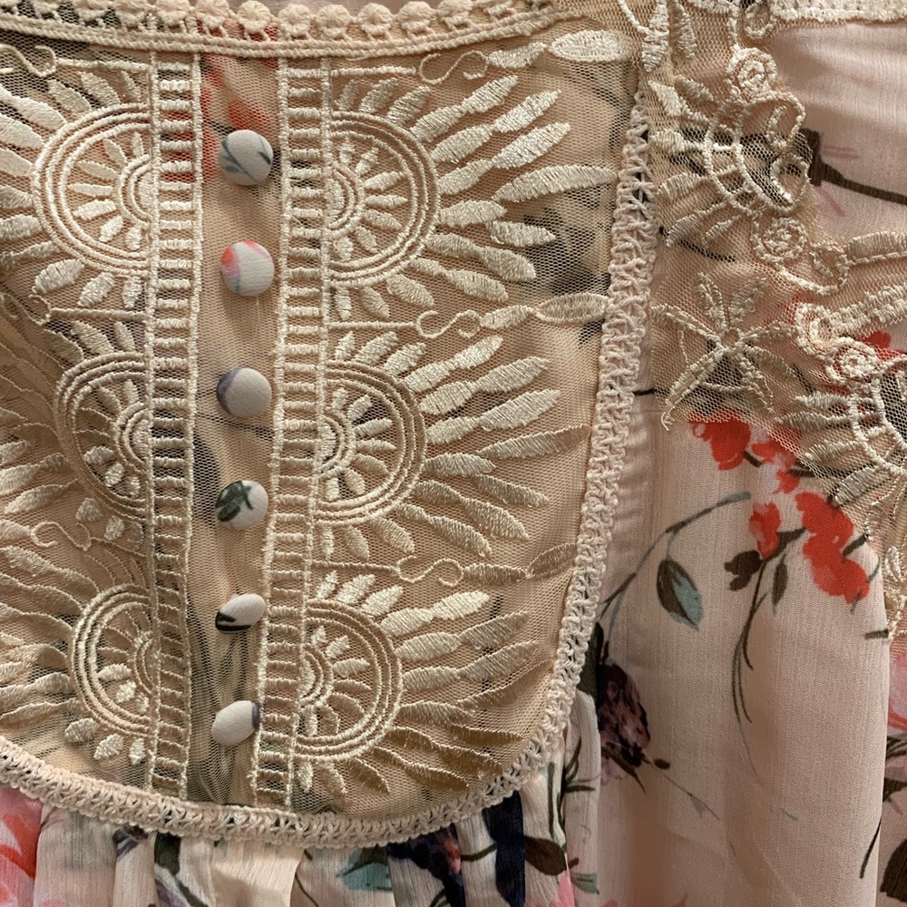 Roamans 16W Pink Angel Chiffon Blouse EUC Floral Sleeveless Lace Embroidered - Picture 6 of 13